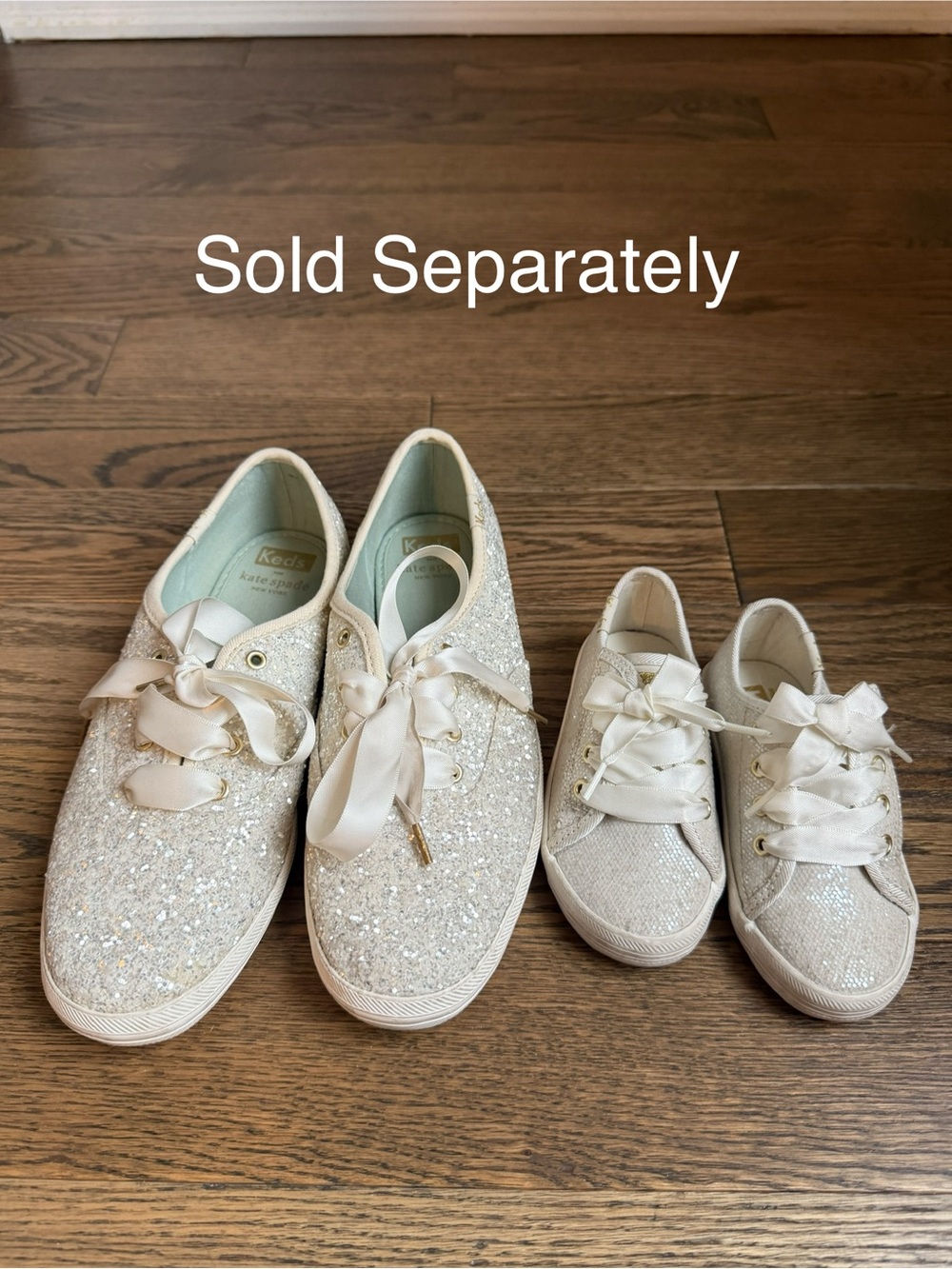 Kate Spade x Keds White Glitter Sequin Sneakers with Satin Ribbon Laces Sz 7 - Picture 5 of 5